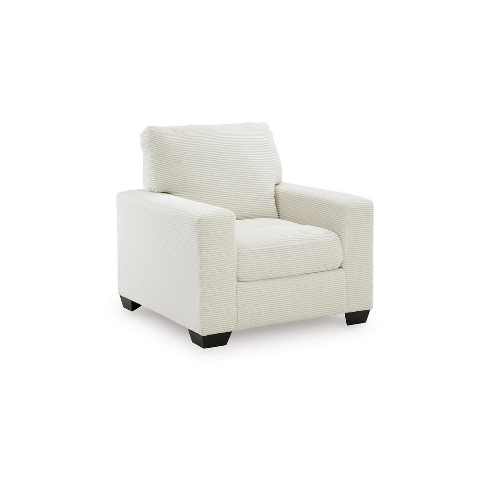 Geyn Sofa Armchair | Light Cream Ivory Polyester | Black Faux Wood Legs