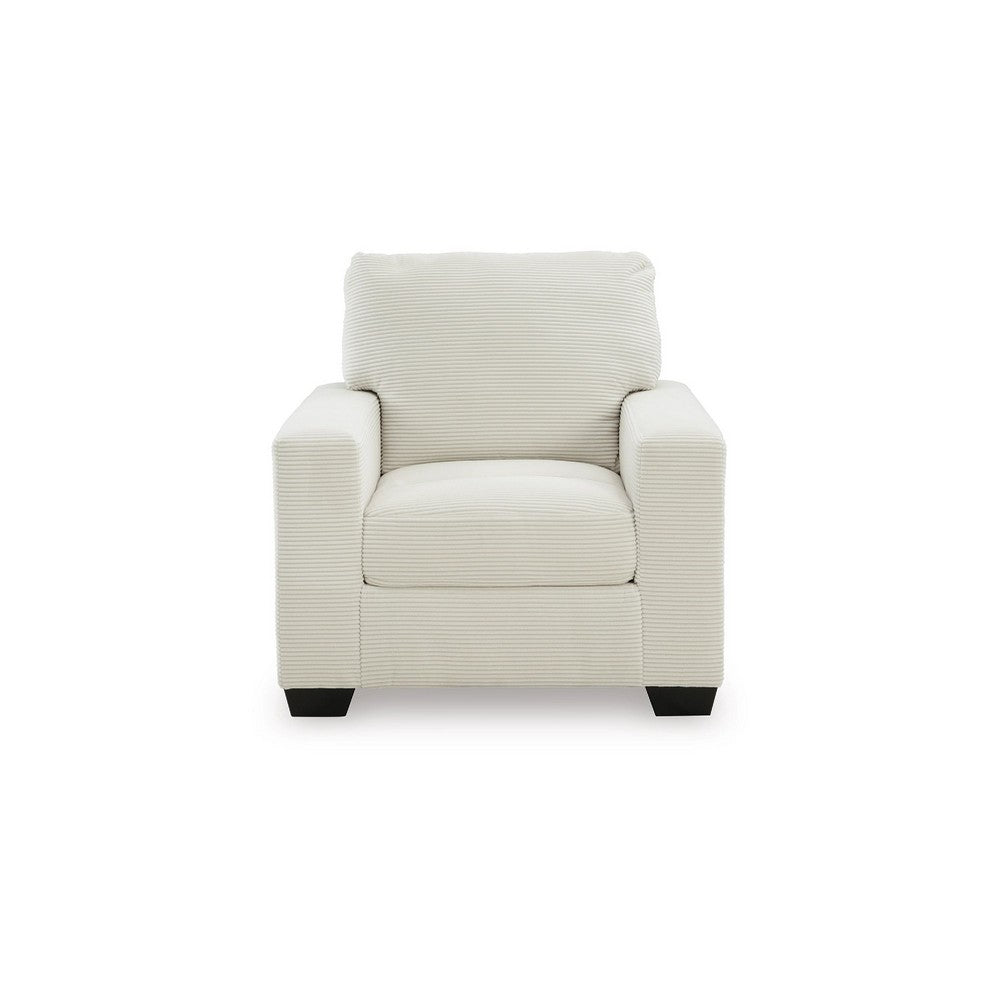 Geyn Sofa Armchair | Light Cream Ivory Polyester | Black Faux Wood Legs
