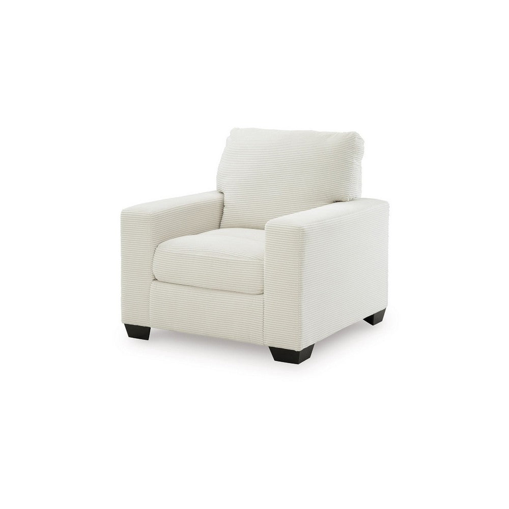 Geyn Sofa Armchair | Light Cream Ivory Polyester | Black Faux Wood Legs