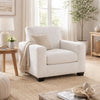 Geyn Sofa Armchair | Light Cream Ivory Polyester | Black Faux Wood Legs