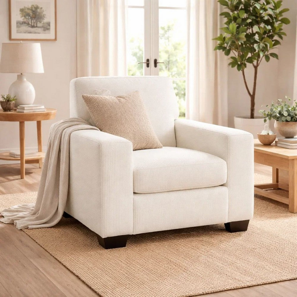 Geyn Sofa Armchair | Light Cream Ivory Polyester | Black Faux Wood Legs