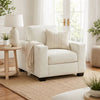 Geyn Sofa Armchair | Light Cream Ivory Polyester | Black Faux Wood Legs