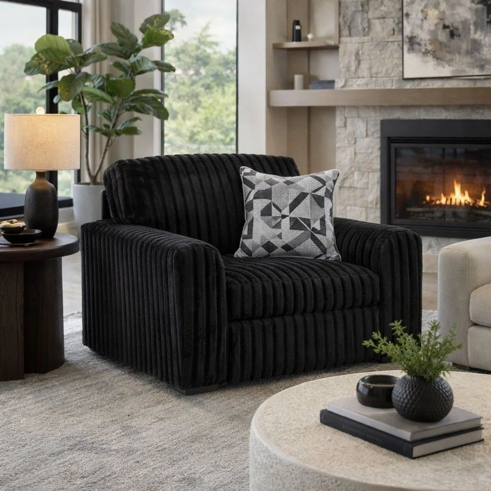Addy Oversized Sofa Armchair | 1 Accent Pillow | Onyx Black Corduroy