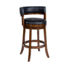 Bely Swivel Barstool Chair | Black Faux Leather | Cappuccino Brown Wood
