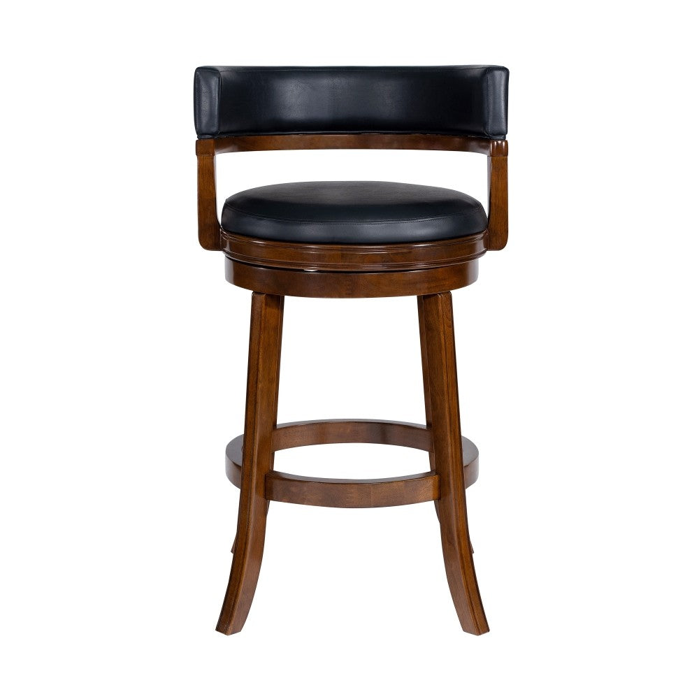 Bely Swivel Barstool Chair | Black Faux Leather | Cappuccino Brown Wood