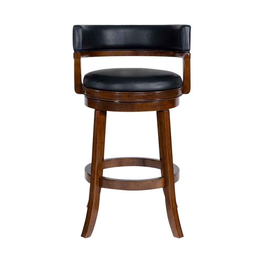 Bely Swivel Barstool Chair | Black Faux Leather | Cappuccino Brown Wood