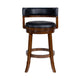 Bely Swivel Barstool Chair | Black Faux Leather | Cappuccino Brown Wood