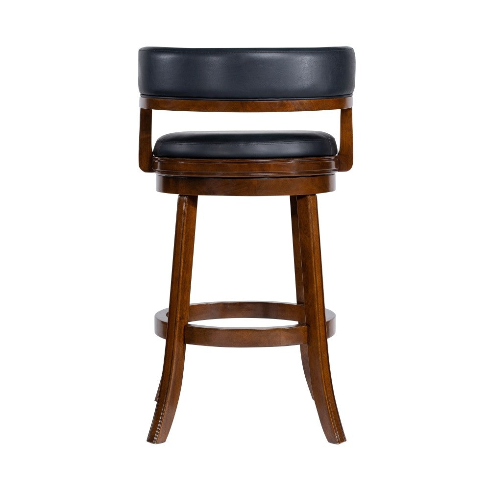 Bely Swivel Barstool Chair | Black Faux Leather | Cappuccino Brown Wood