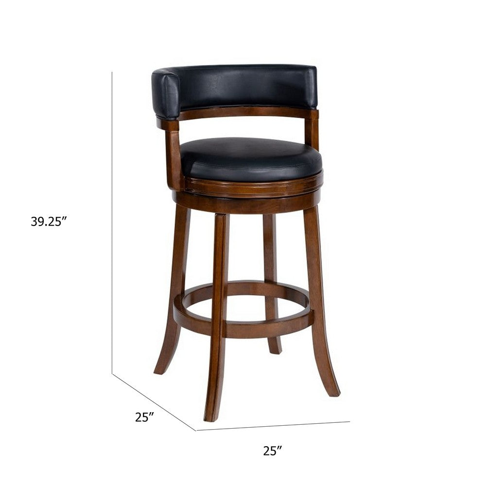 Bely Swivel Barstool Chair | Black Faux Leather | Cappuccino Brown Wood