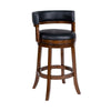 Bely Swivel Barstool Chair | Black Faux Leather | Cappuccino Brown Wood