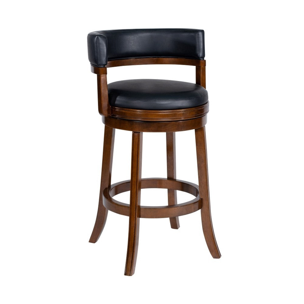 Bely Swivel Barstool Chair | Black Faux Leather | Cappuccino Brown Wood