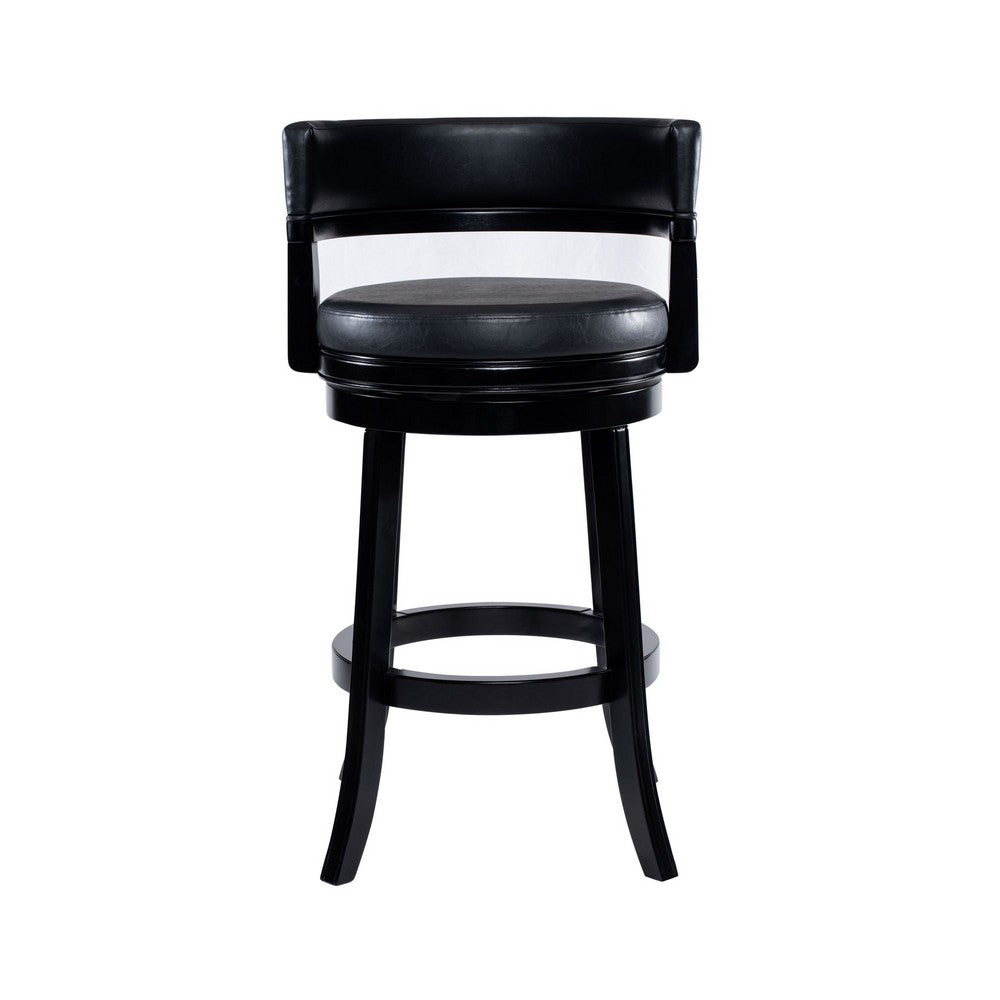 Bely Swivel Barstool Chair | Faux Leather Seat w Wood Frame | Black