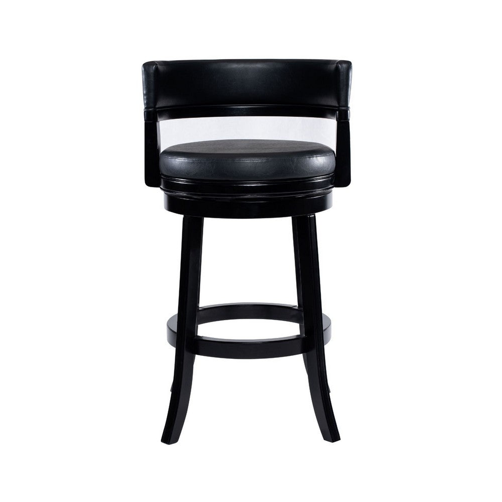 Bely Swivel Barstool Chair | Faux Leather Seat w Wood Frame | Black