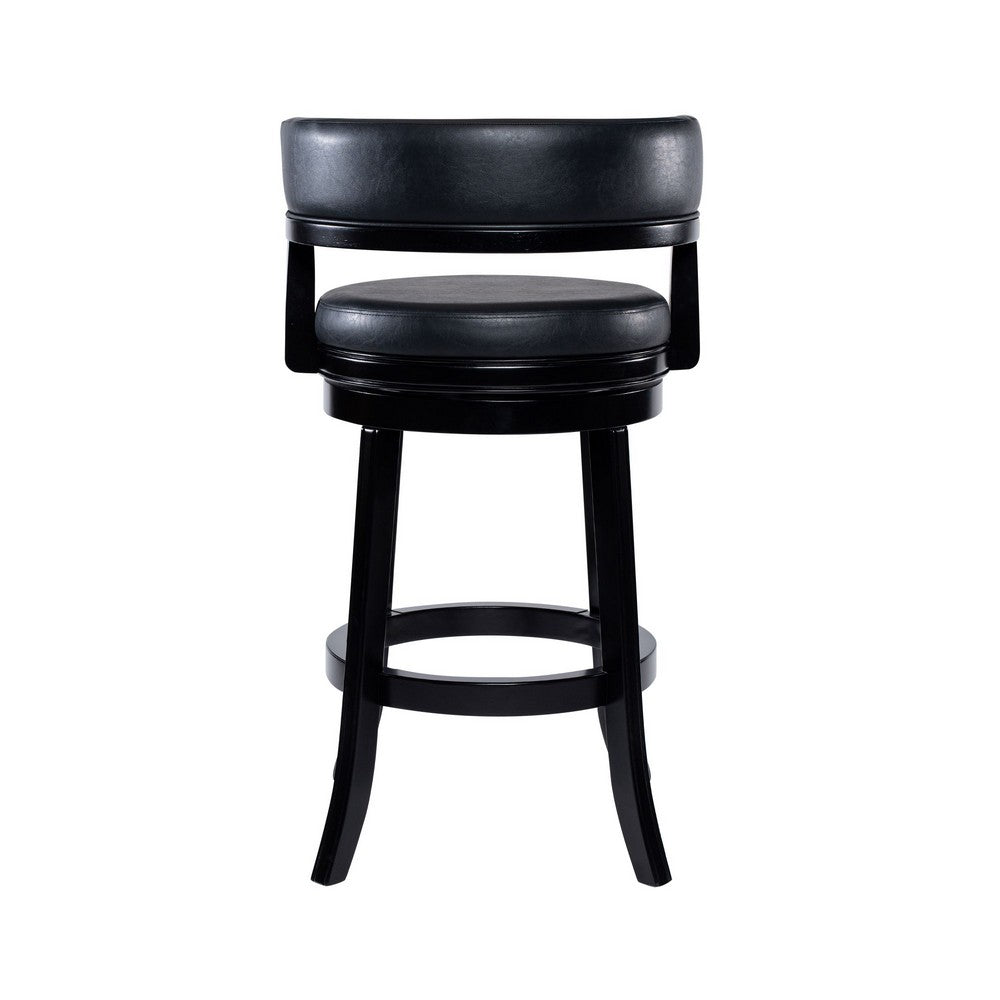 Bely Swivel Barstool Chair | Faux Leather Seat w Wood Frame | Black