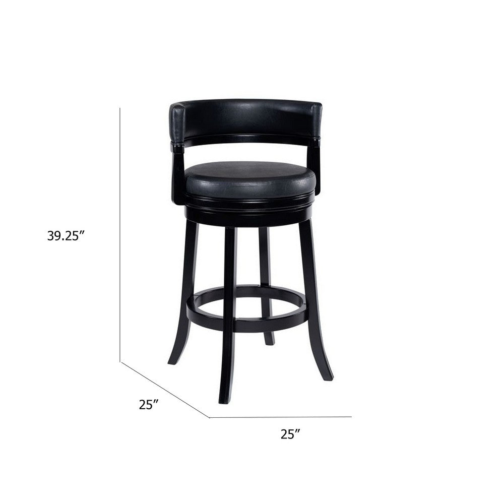 Bely Swivel Barstool Chair | Faux Leather Seat w Wood Frame | Black