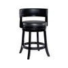 Bely Swivel Counter Stool Chair | Black Faux Leather Seat w Wood Legs
