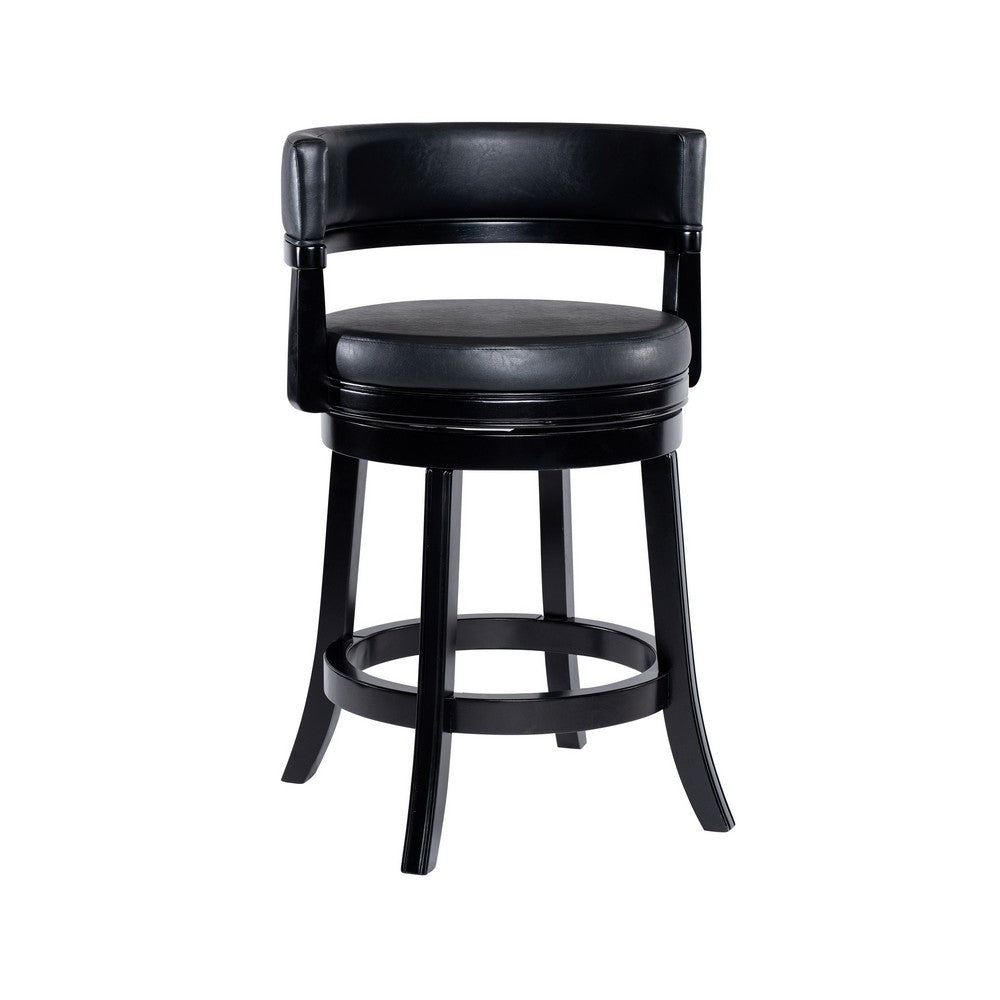 Bely Swivel Counter Stool Chair | Black Faux Leather Seat w Wood Legs