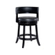 Bely Swivel Counter Stool Chair | Black Faux Leather Seat w Wood Legs