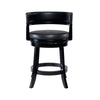 Bely Swivel Counter Stool Chair | Black Faux Leather Seat w Wood Legs