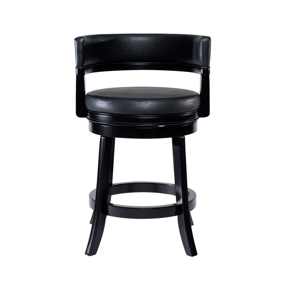 Bely Swivel Counter Stool Chair | Black Faux Leather Seat w Wood Legs