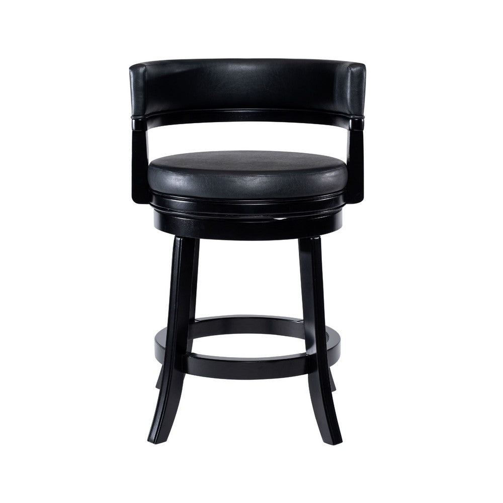 Bely Swivel Counter Stool Chair | Black Faux Leather Seat w Wood Legs