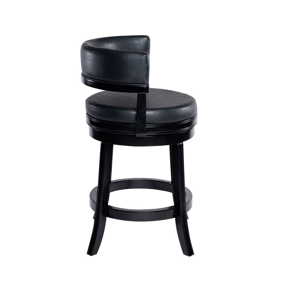 Bely Swivel Counter Stool Chair | Black Faux Leather Seat w Wood Legs