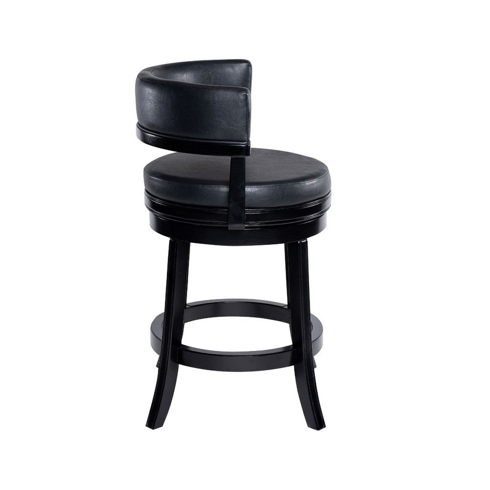 Bely Swivel Counter Stool Chair | Black Faux Leather Seat w Wood Legs