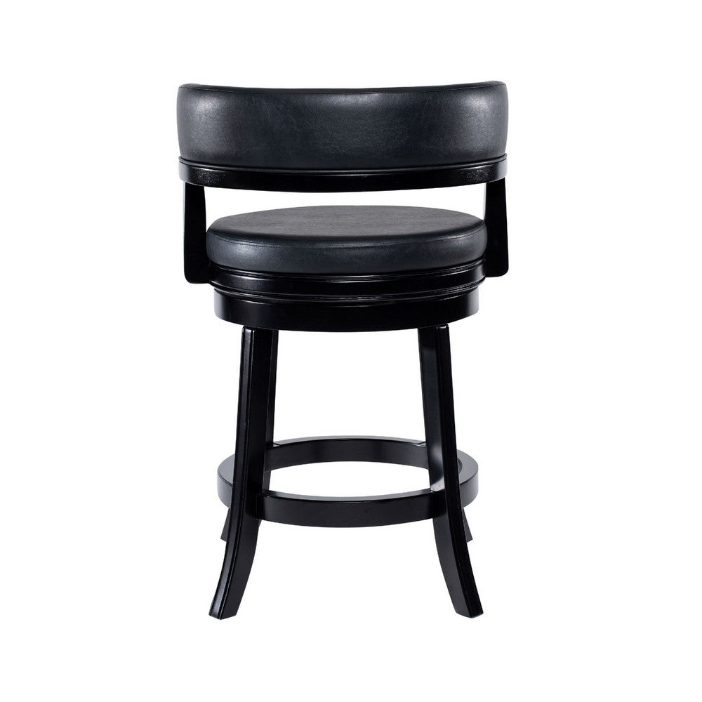 Bely Swivel Counter Stool Chair | Black Faux Leather Seat w Wood Legs