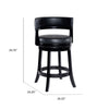 Bely Swivel Counter Stool Chair | Black Faux Leather Seat w Wood Legs