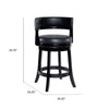 Bely Swivel Counter Stool Chair | Black Faux Leather Seat w Wood Legs
