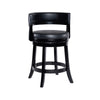 Bely Swivel Counter Stool Chair | Black Faux Leather Seat w Wood Legs