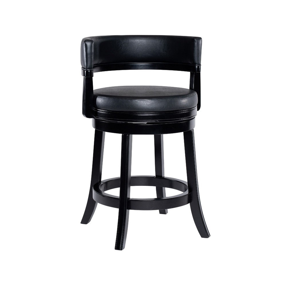 Bely Swivel Counter Stool Chair | Black Faux Leather Seat w Wood Legs