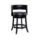 Bely Swivel Counter Stool Chair | Black Faux Leather Seat w Wood Legs