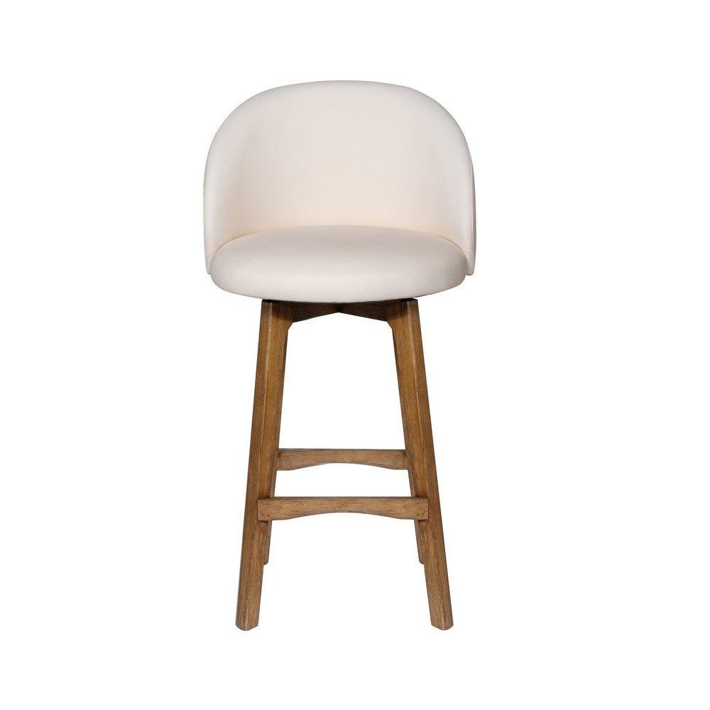 Gery Swivel Barstool Chair | Cream Fabric Seat w Natural Brown Legs