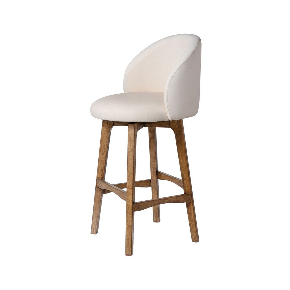 Gery Swivel Barstool Chair | Cream Fabric Seat w Natural Brown Legs