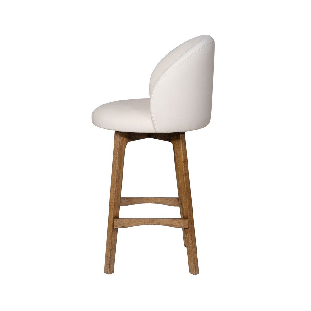 Gery Swivel Barstool Chair | Cream Fabric Seat w Natural Brown Legs