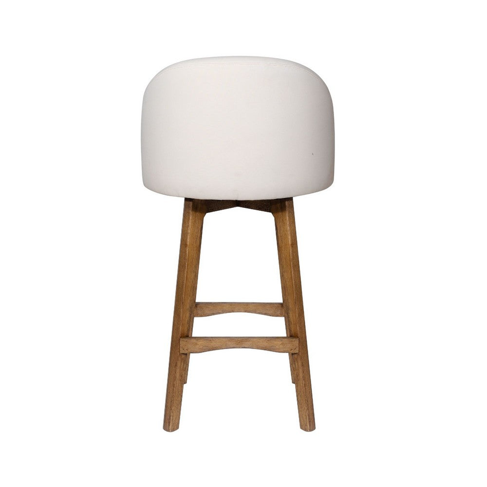 Gery Swivel Barstool Chair | Cream Fabric Seat w Natural Brown Legs