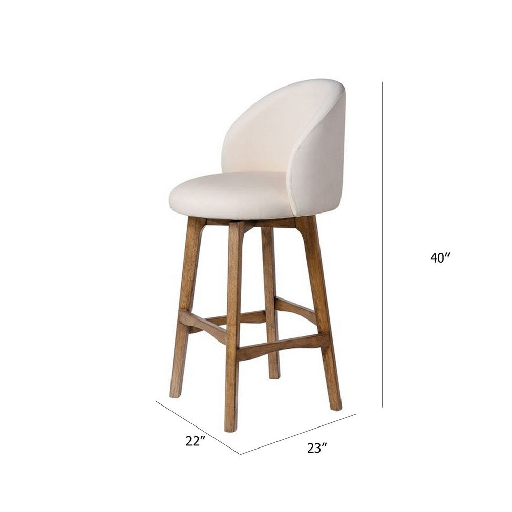 Gery Swivel Barstool Chair | Cream Fabric Seat w Natural Brown Legs