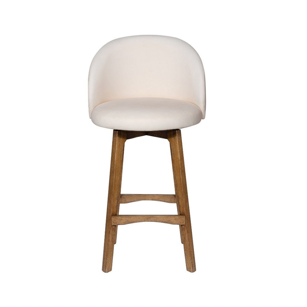 Gery Swivel Barstool Chair | Cream Fabric Seat w Natural Brown Legs