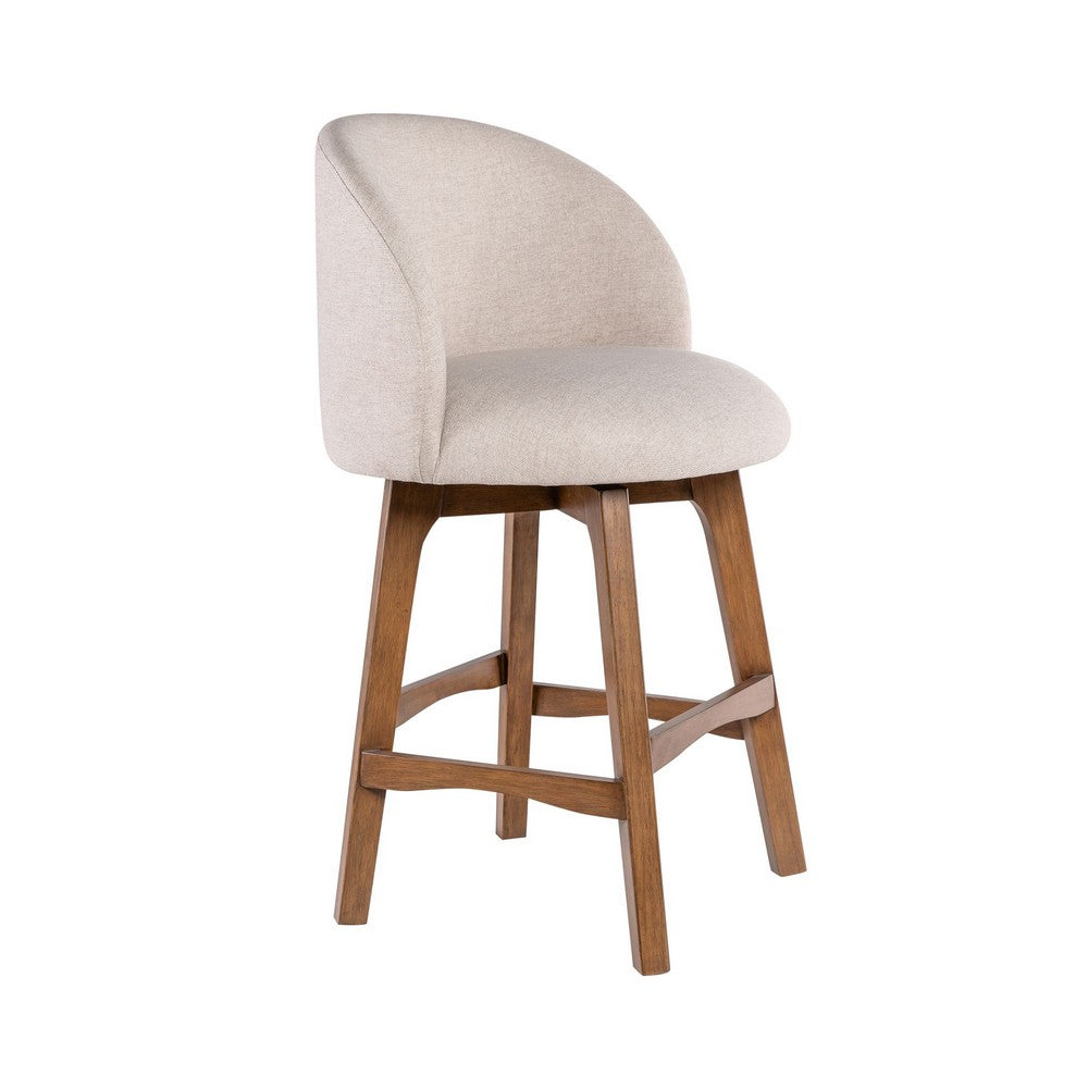 Gery Swivel Counter Height Chair | Cream Fabric Seat | Natural Brown