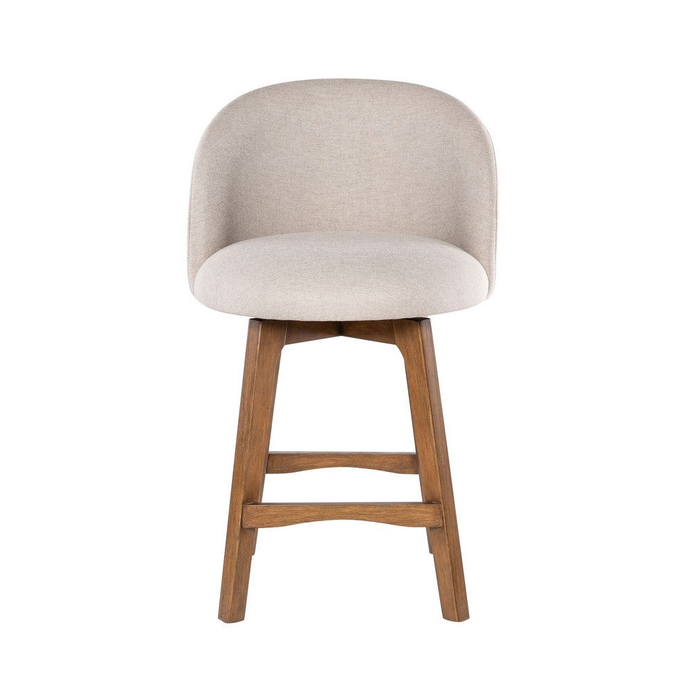 Gery Swivel Counter Height Chair | Cream Fabric Seat | Natural Brown