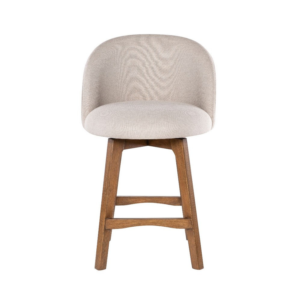 Gery Swivel Counter Height Chair | Cream Fabric Seat | Natural Brown