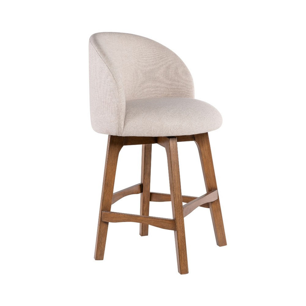 Gery Swivel Counter Height Chair | Cream Fabric Seat | Natural Brown