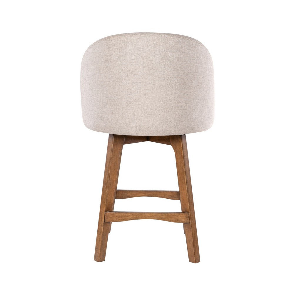 Gery Swivel Counter Height Chair | Cream Fabric Seat | Natural Brown