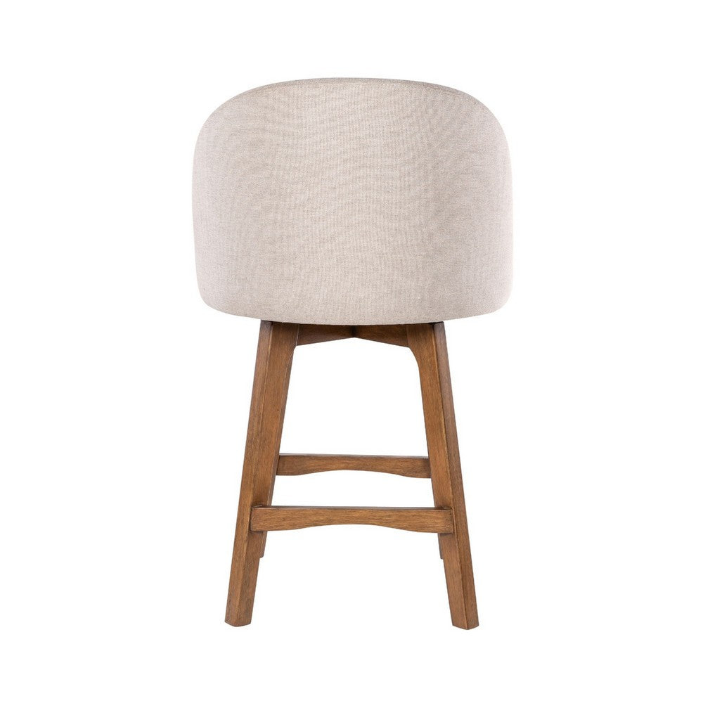 Gery Swivel Counter Height Chair | Cream Fabric Seat | Natural Brown