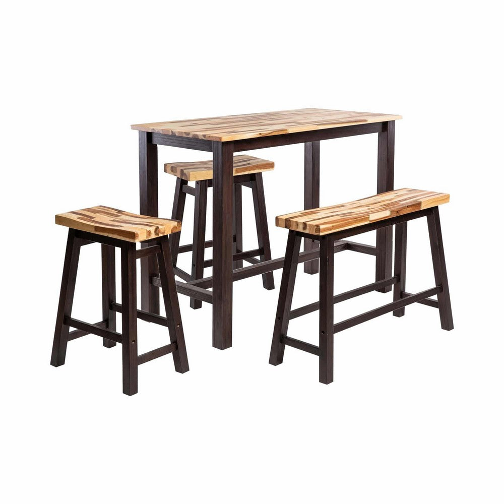 Amber 4pc Counter Height Table Set w 2 Stools | Natural Brown Wood Top
