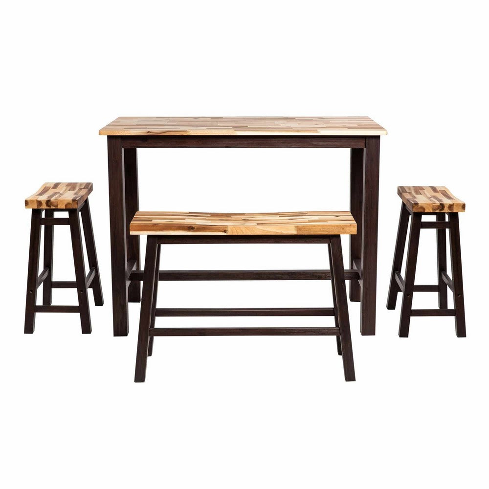 Amber 4pc Counter Height Table Set w 2 Stools | Natural Brown Wood Top