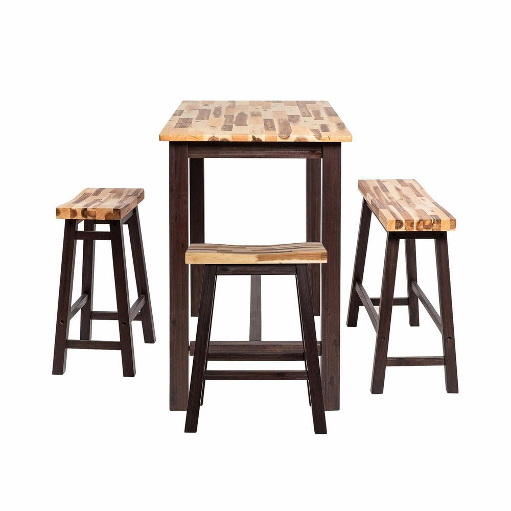 Amber 4pc Counter Height Table Set w 2 Stools | Natural Brown Wood Top