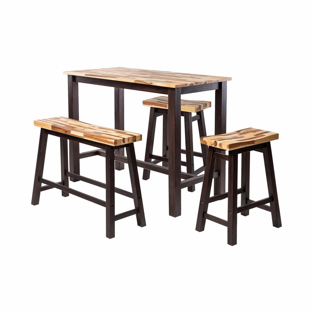 Amber 4pc Counter Height Table Set w 2 Stools | Natural Brown Wood Top