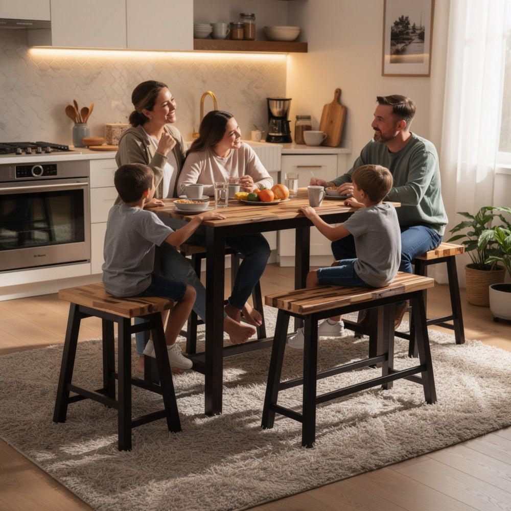 Amber 4pc Counter Height Table Set w 2 Stools | Natural Brown Wood Top